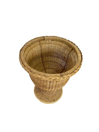 Round Braided Wicker/Rattan Urn & Pedestal handwoven Best of Colombia