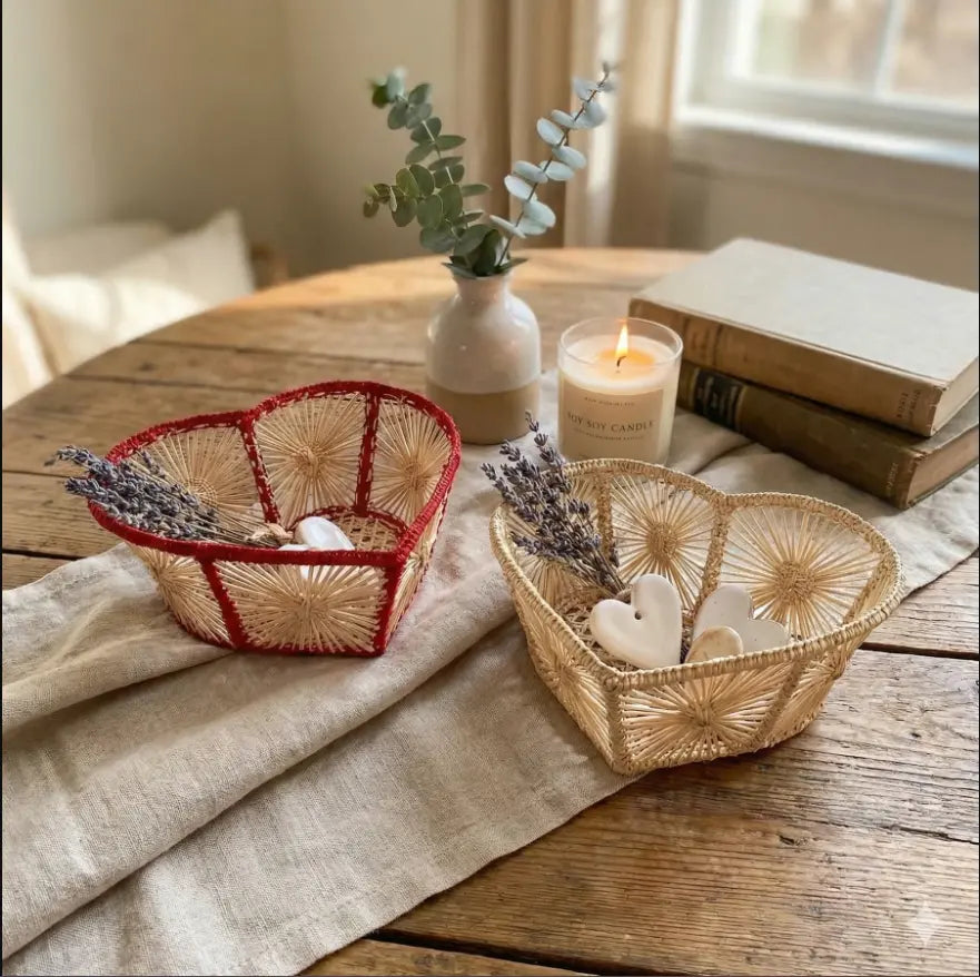 Small Heart Iraca/Straw Bread Basket Bestofcolombia1