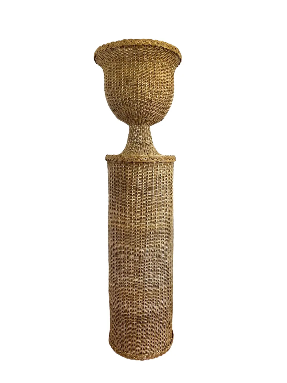 Round Braided Wicker/Rattan Urn & Pedestal handwoven Best of Colombia