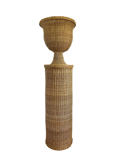 Round Braided Wicker/Rattan Urn & Pedestal handwoven Best of Colombia