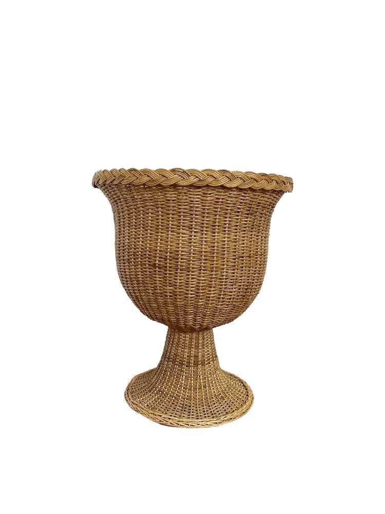 Round Braided Wicker/Rattan Urn & Pedestal handwoven Best of Colombia