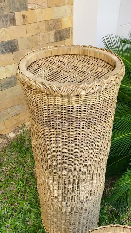 Round Braided Wicker/Rattan Urn & Pedestal handwoven
