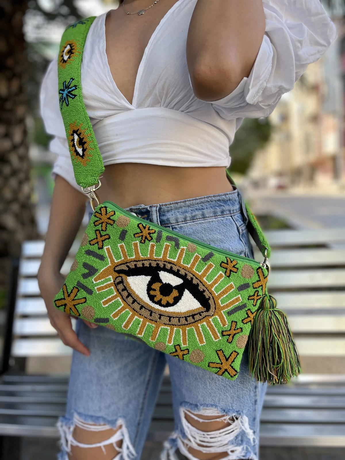 Golden Green Eye Clutch with Strap - Best of Colombia