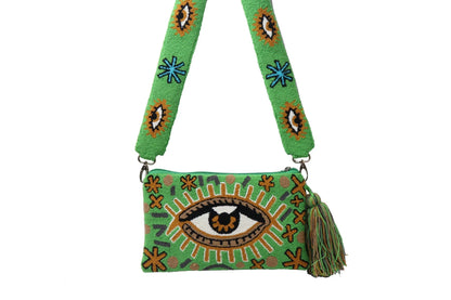 Golden Green Eye Clutch with Strap - Best of Colombia