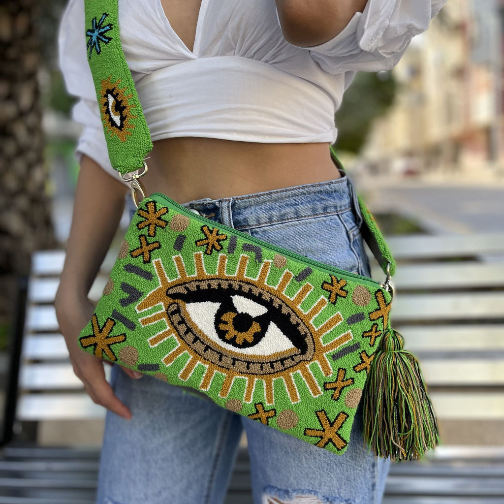 Golden Green Eye Clutch with Strap - Best of Colombia