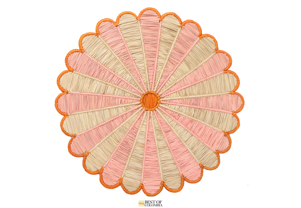 Pink & Orange Sunflower iraca Placemat - 15 inches - Best of Colombia