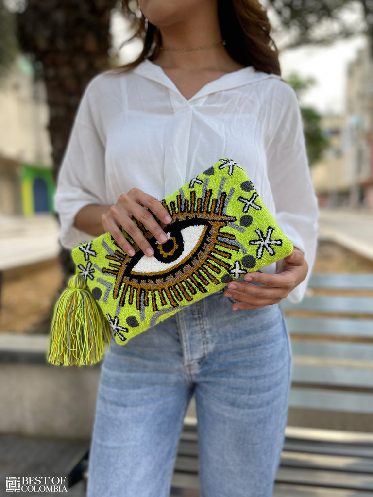 Mint Evil Eye Clutch + Removable Strap - Best of Colombia