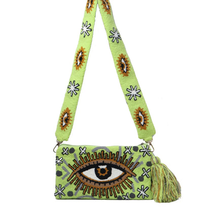 Mint Evil Eye Clutch + Removable Strap - Best of Colombia