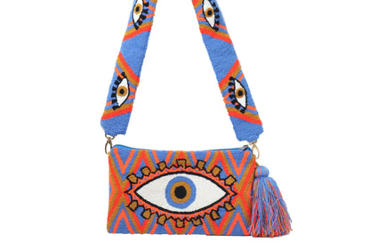 Blue Denim Evil Eye Clutch with Strap - Best of Colombia