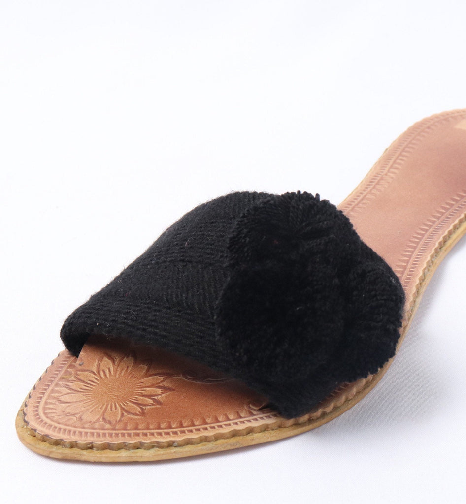 Black Pompom Sandals - Best of Colombia