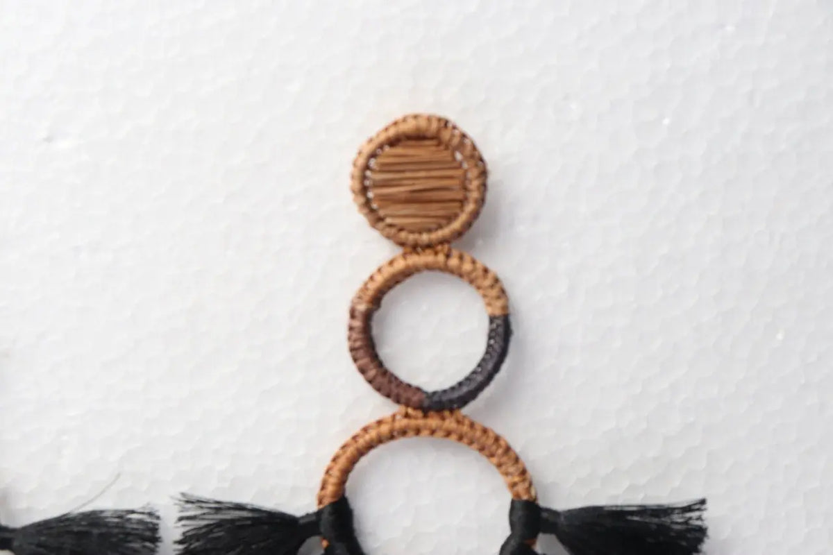 Black & Tan Palm with Tassels Earrings - Handmade - Best of Colombia