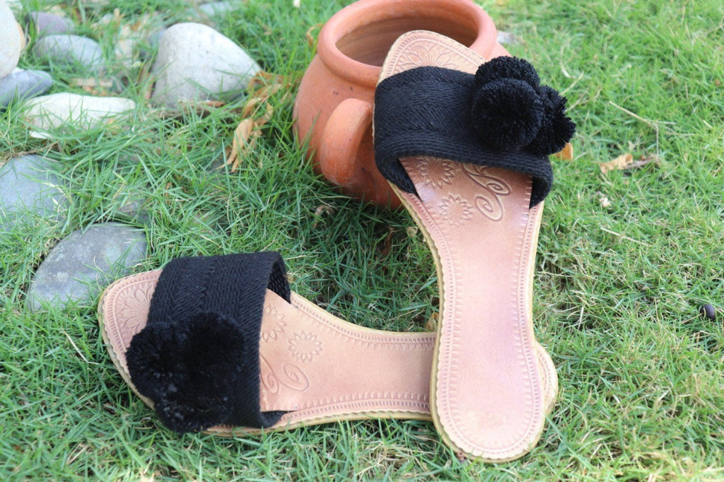 Black Pompom Sandals - Best of Colombia