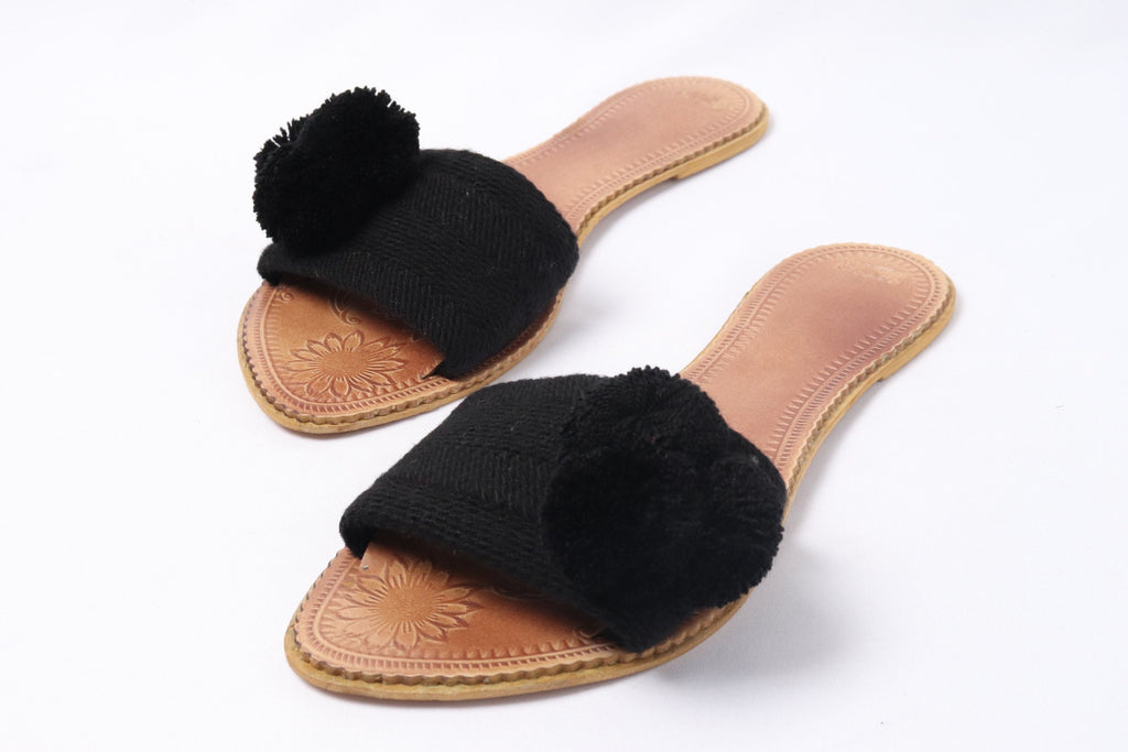 Black Pompom Sandals - Best of Colombia