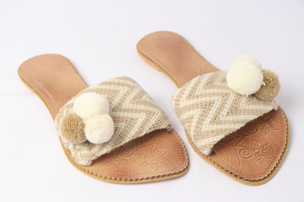 Beige Pompom Sandals - Best of Colombia