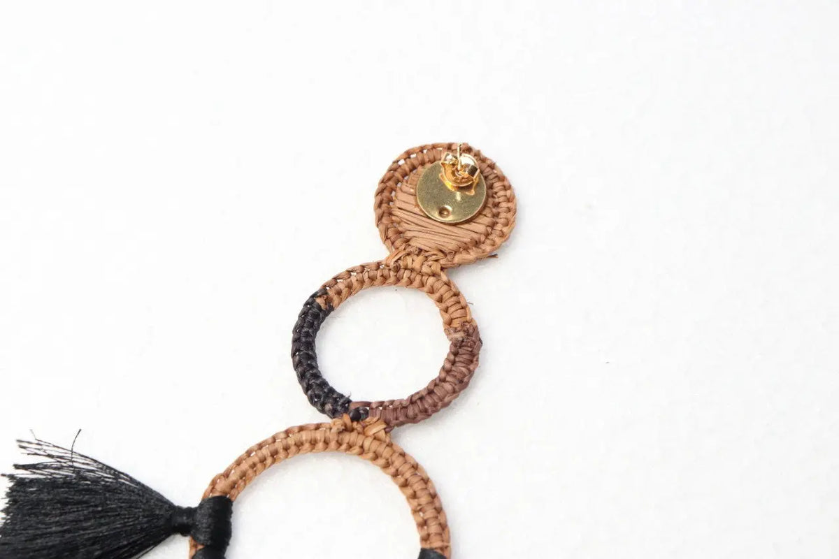Black & Tan Palm with Tassels Earrings - Handmade - Best of Colombia
