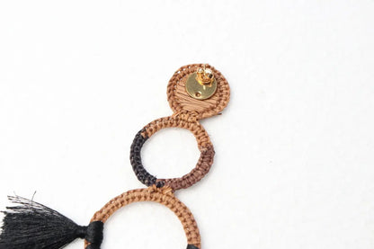 Black & Tan Palm with Tassels Earrings - Handmade - Best of Colombia