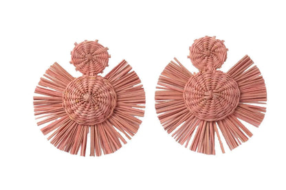 Blush Pink Round iraca Earrings - Best of Colombia