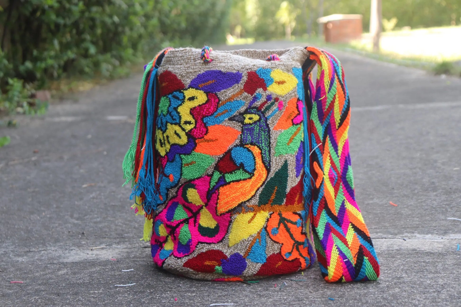 Colorfull Tapizada Wayuu Mochila Bag with Lining Large - Birds Edition - Best of Colombia