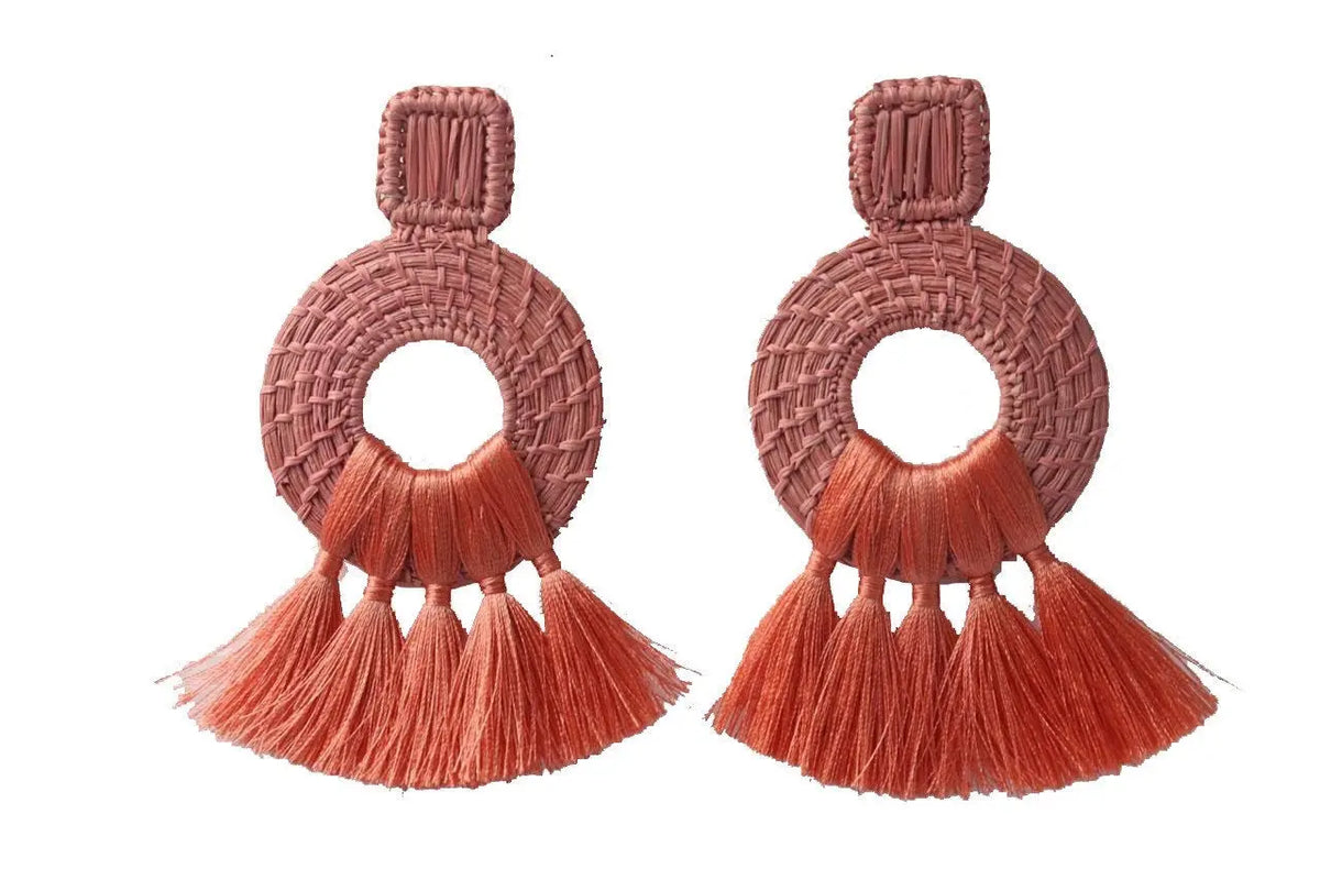 Blush Pink Tassels iraca Earrings - Best of Colombia