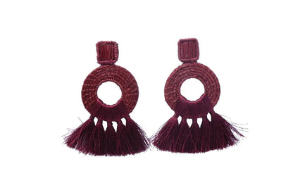Burgundy Tassels iraca Earrings - Best of Colombia