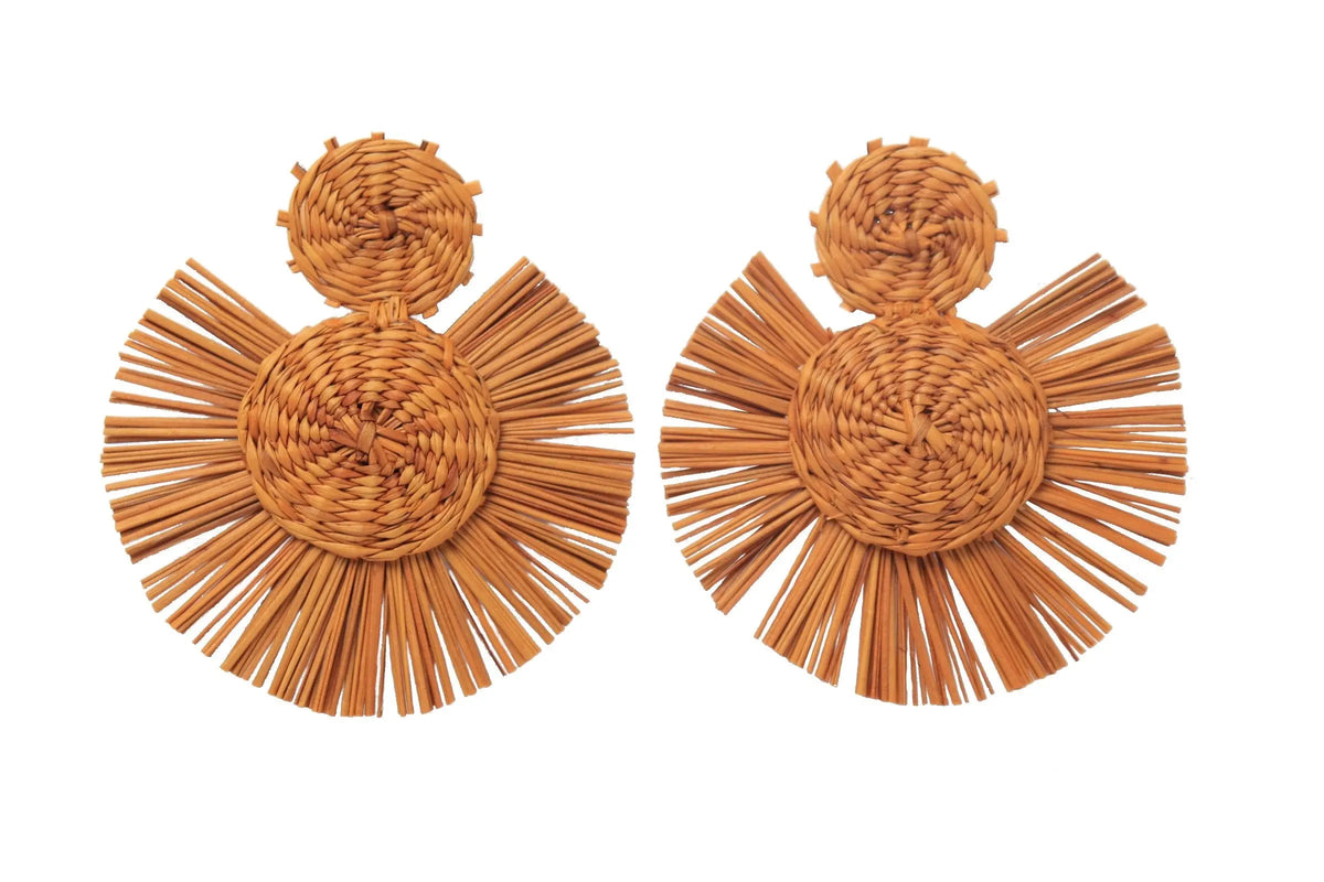 Mustard Round iraca Earrings - Best of Colombia