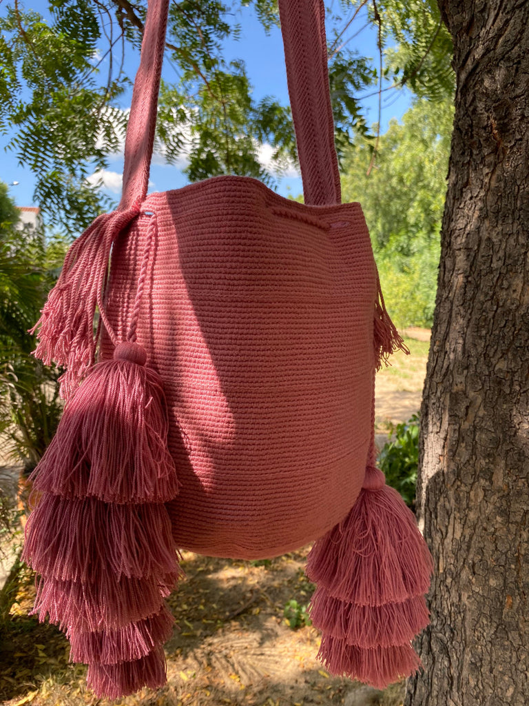 Blush pink Mochila with 4 Tassels - Large - Best of Colombia