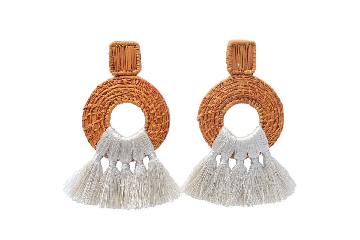 Mustard Tassels iraca Earrings - Best of Colombia