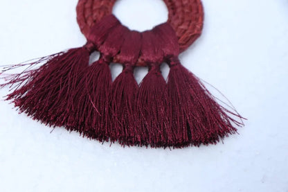 Burgundy Tassels iraca Earrings - Best of Colombia
