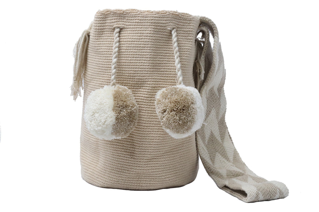 Beige Cream Mochila with Pompom - Best of Colombia