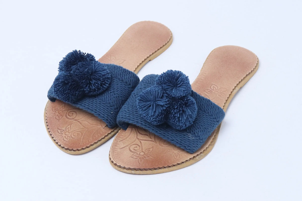 Blue Denim PomPom Sandal - Best of Colombia