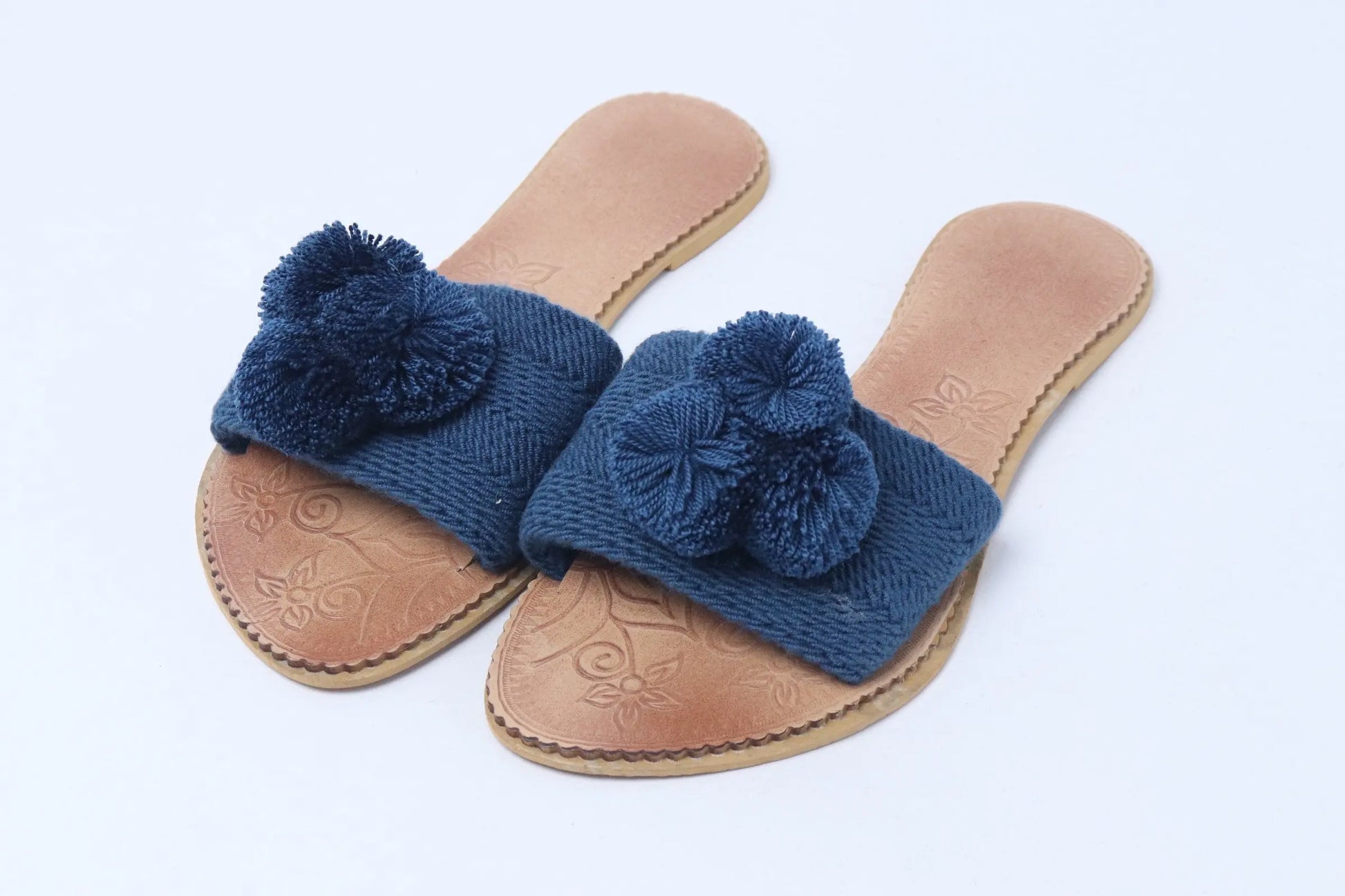 Blue Denim PomPom Sandal - Best of Colombia