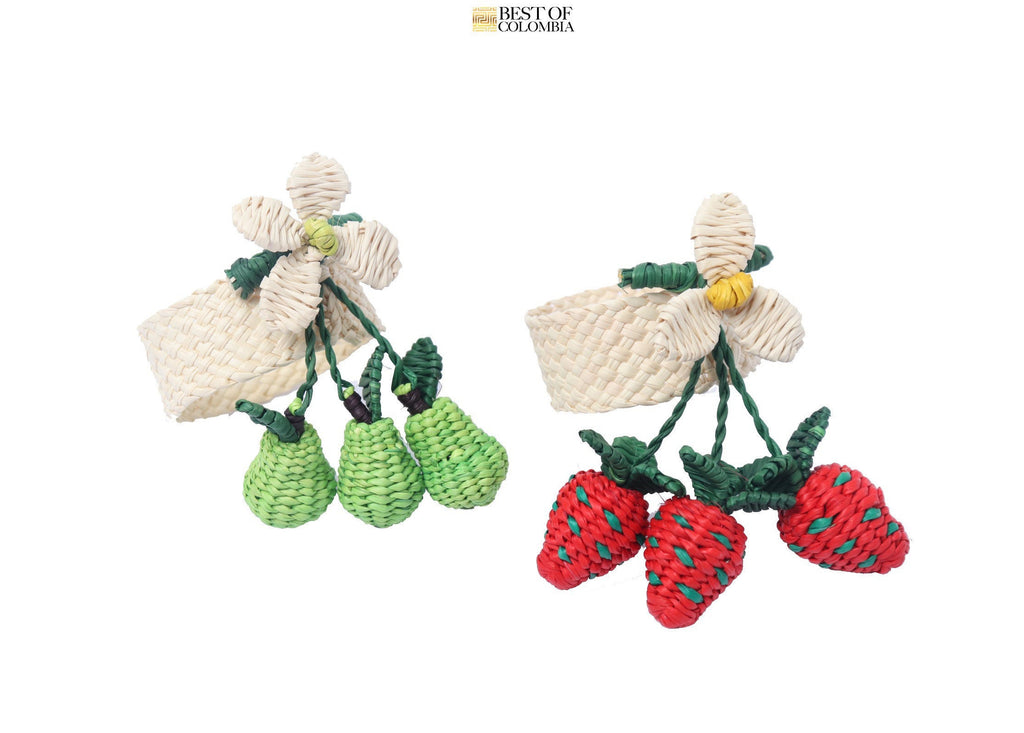 Fruit Triplets Straw Napkin Rings - 3 Berries , 3 Pears, 3 lemons - Best of Colombia