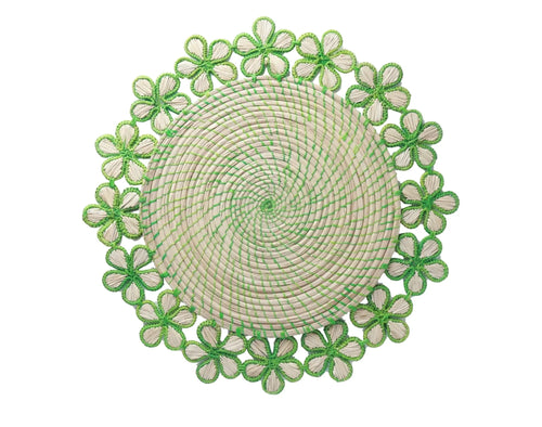 Green Floral Iraca/Straw Placemat - 16” diameter - Best of Colombia