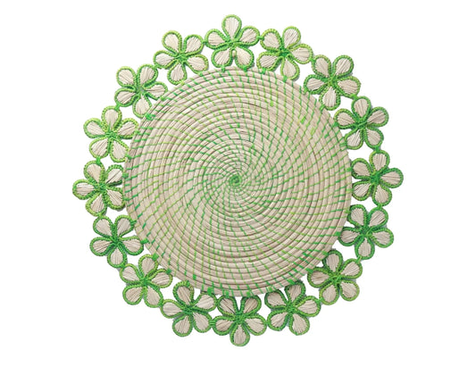 Green Floral Iraca/Straw Placemat - 16” diameter - Best of Colombia