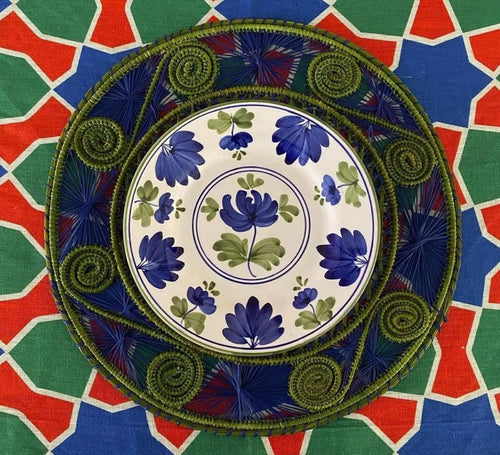 Olive-Blue Iraca Straw Placemat - Best of Colombia