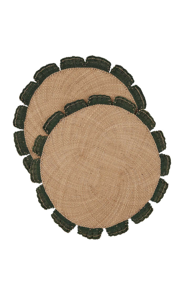 Tan & Green Handwoven Placemat - [set of 2 ] - Best of Colombia
