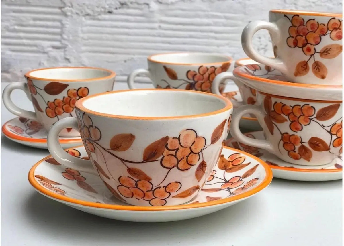 Hand Painted Orange Floral Ceramic Tea Set - Best of Colombia