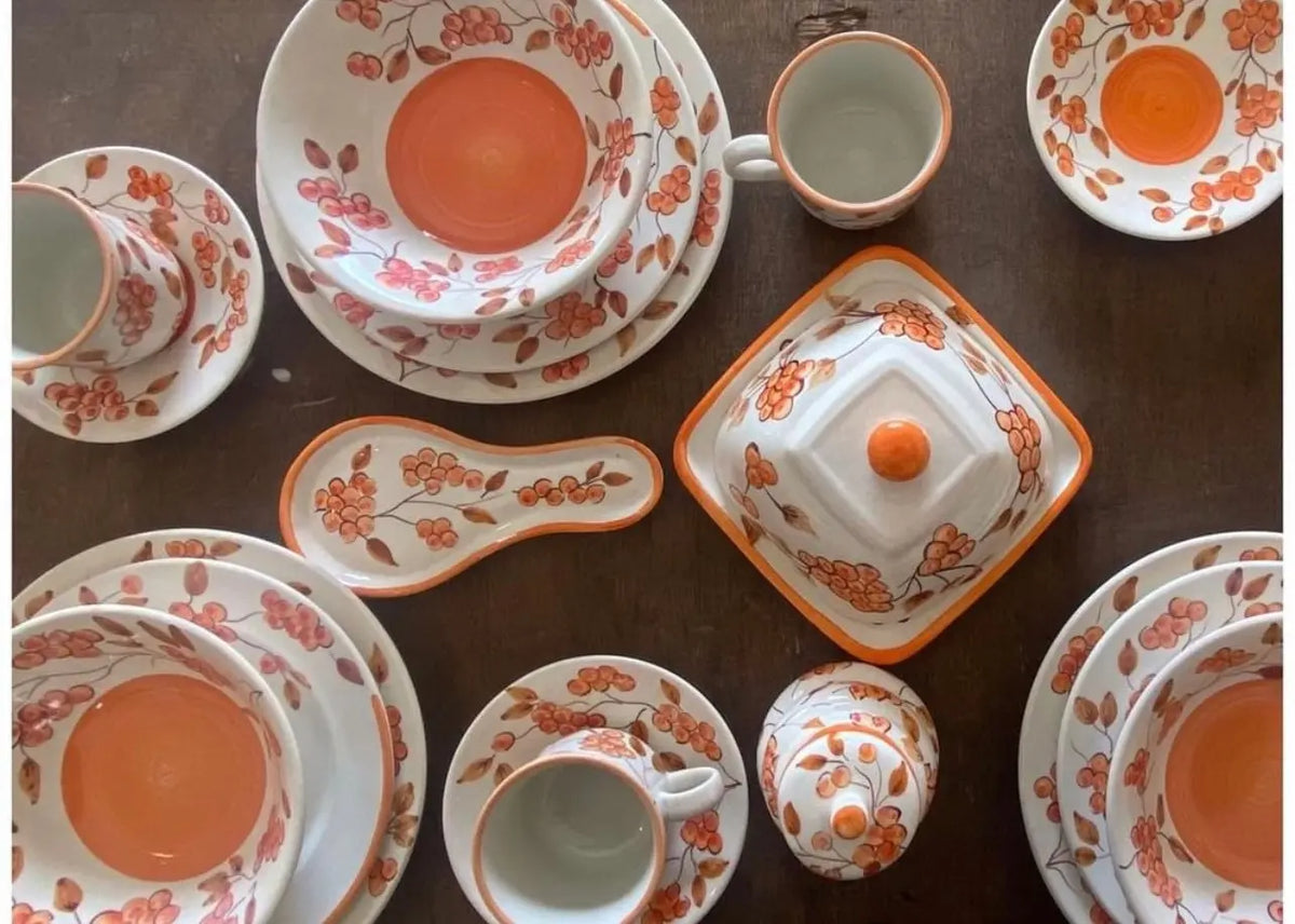 Hand Painted Orange Floral Ceramic Tea Set - Best of Colombia
