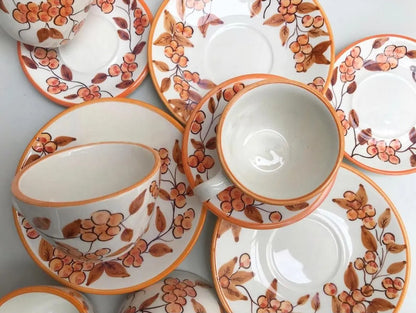 Hand Painted Orange Floral Ceramic Tea Set - Best of Colombia