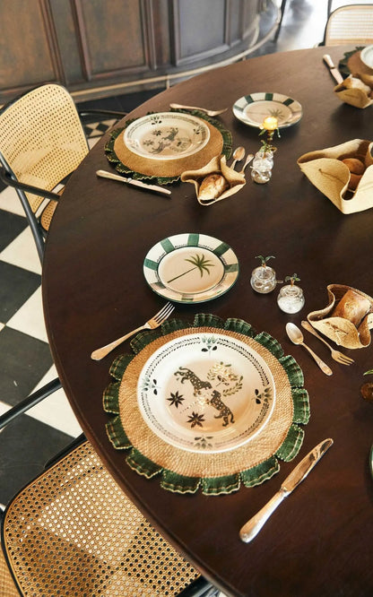 Tan & Green Handwoven Placemat - [set of 2 ] - Best of Colombia