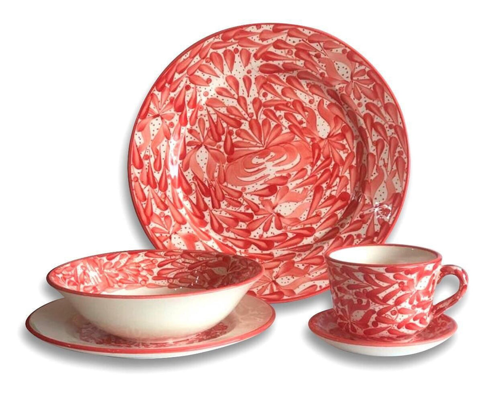 Hand painted red Floral Ceramic Set- 3 plates 1 Bowl plate & a Cup - Best of Colombia