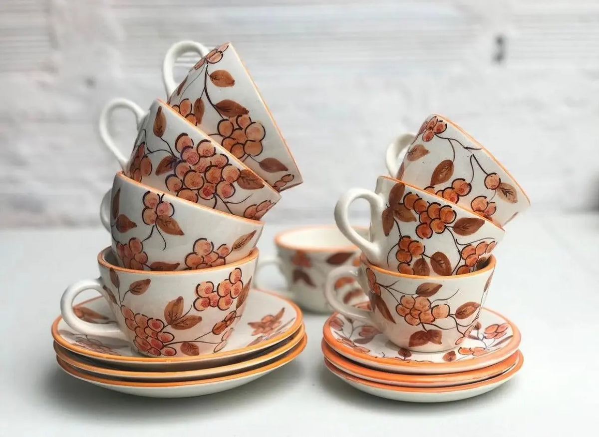 Hand Painted Orange Floral Ceramic Tea Set - Best of Colombia