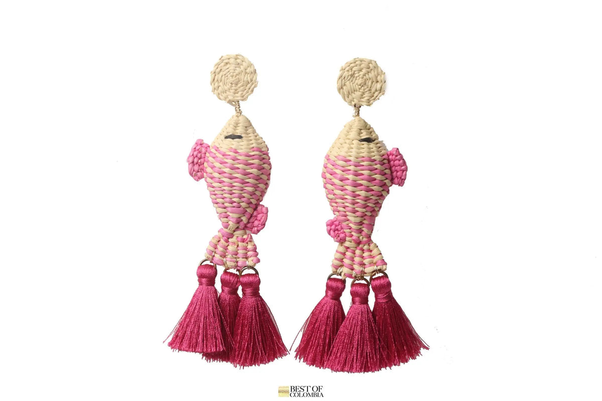 Raffia Fish Earrings with Tassels - 6+ Colors - Best of Colombia