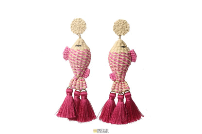 Raffia Fish Earrings with Tassels - 6+ Colors - Best of Colombia