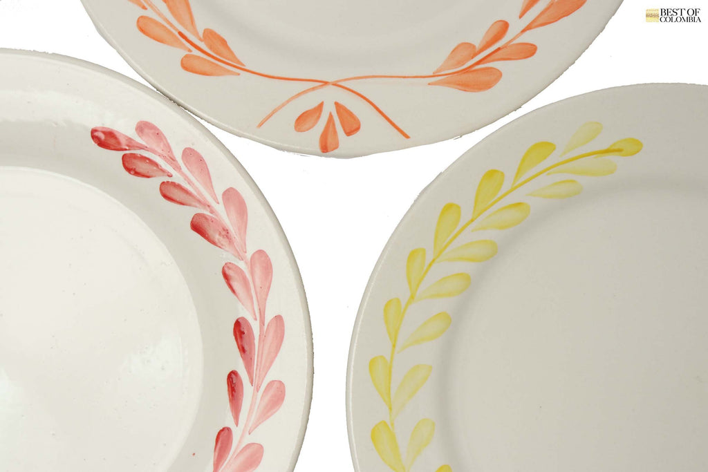 Handmade & Painted Floral Ceramic Plate set 3 Colors - Best of Colombia