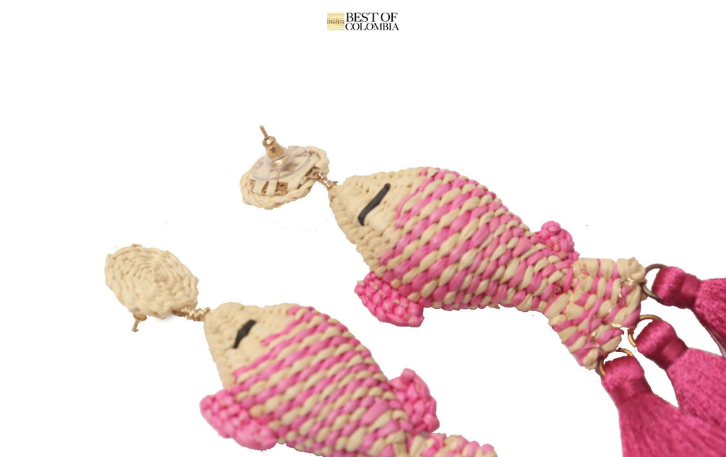 Raffia Fish Earrings with Tassels - 6+ Colors - Best of Colombia