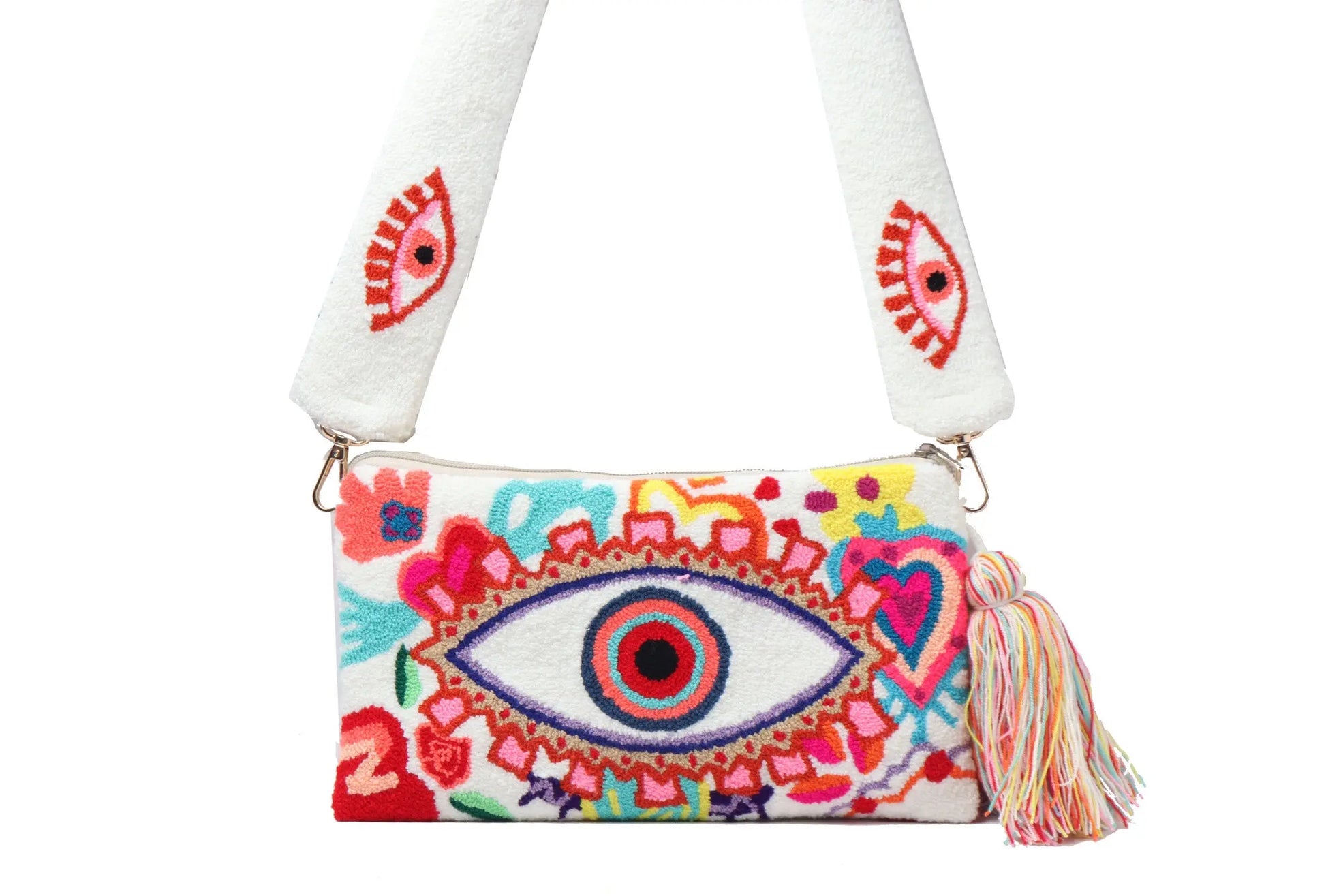 Floral white Evil Eye Clutch - Best of Colombia