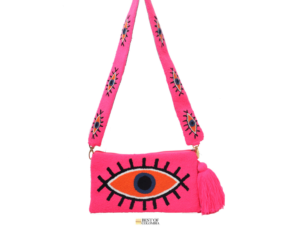 Pink Evil Eye Clutch + Removable Strap - Best of Colombia