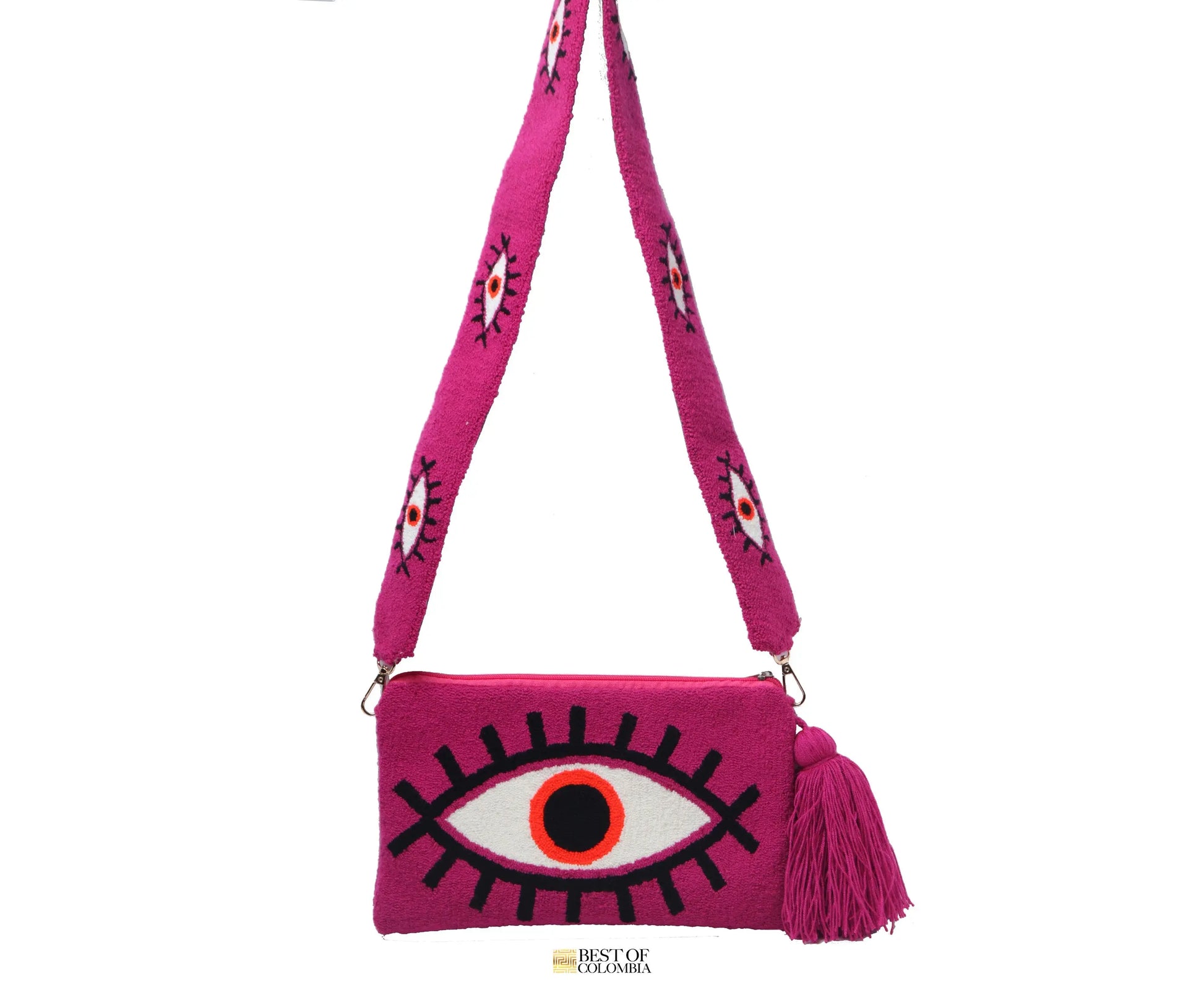 Magenta Evil Eye Clutch + Removable Strap - Best of Colombia