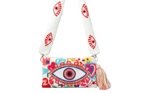 Floral white Evil Eye Clutch - Best of Colombia
